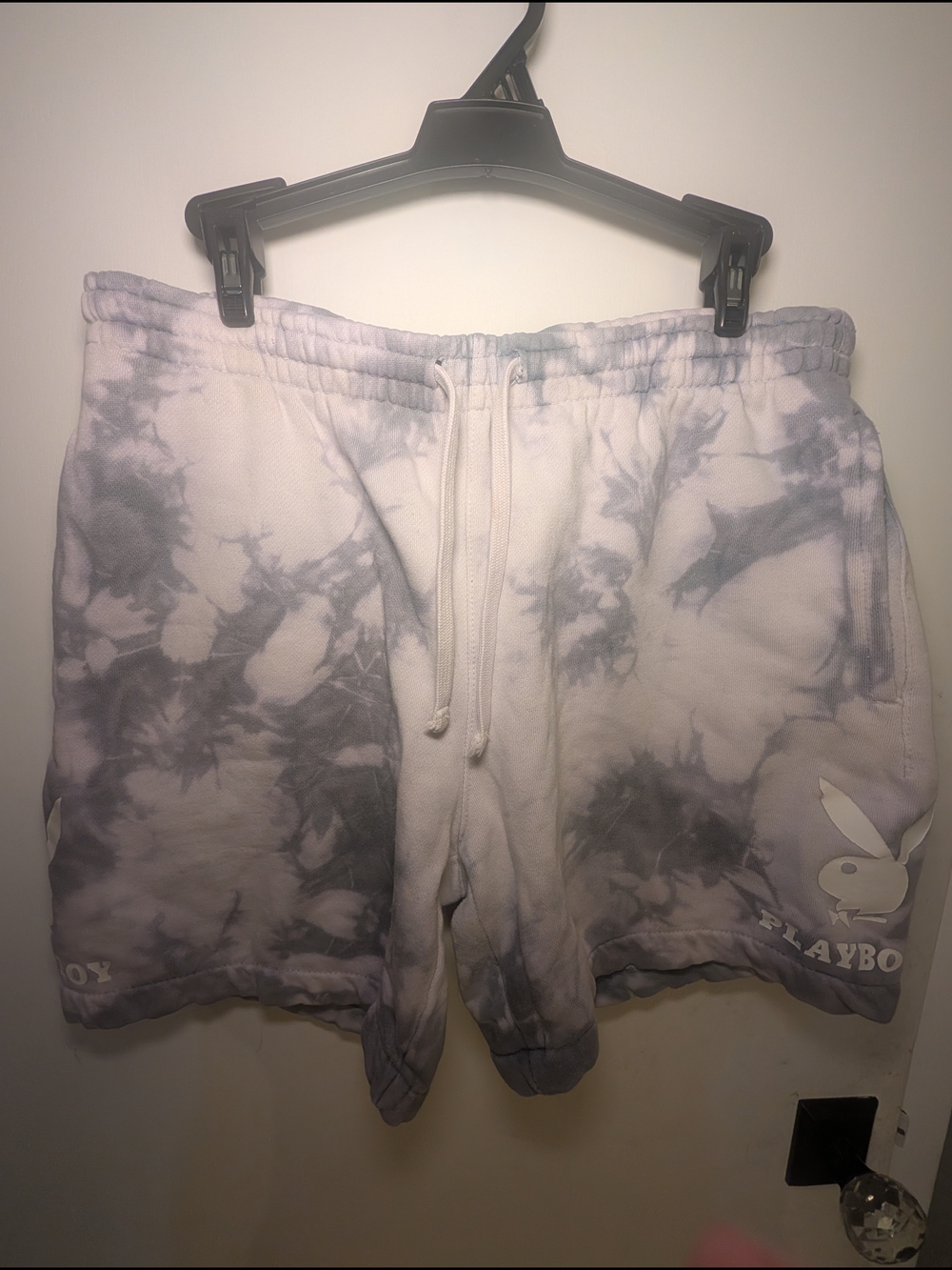 PLAYBOY Men's Y2K Style Tie-Dye Lavender & Gray Athletic Shorts - Picture 2 of 8